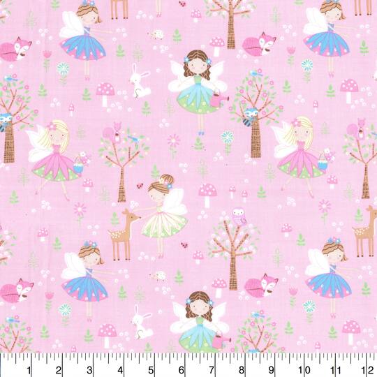 Fabric Traditions Fairies on Pink Cotton Fabric